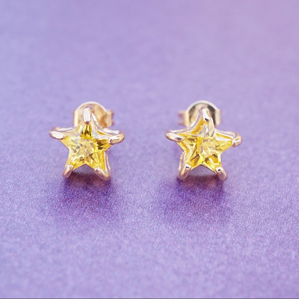 Dainty Yellow Crystal Star Stud Earrings
